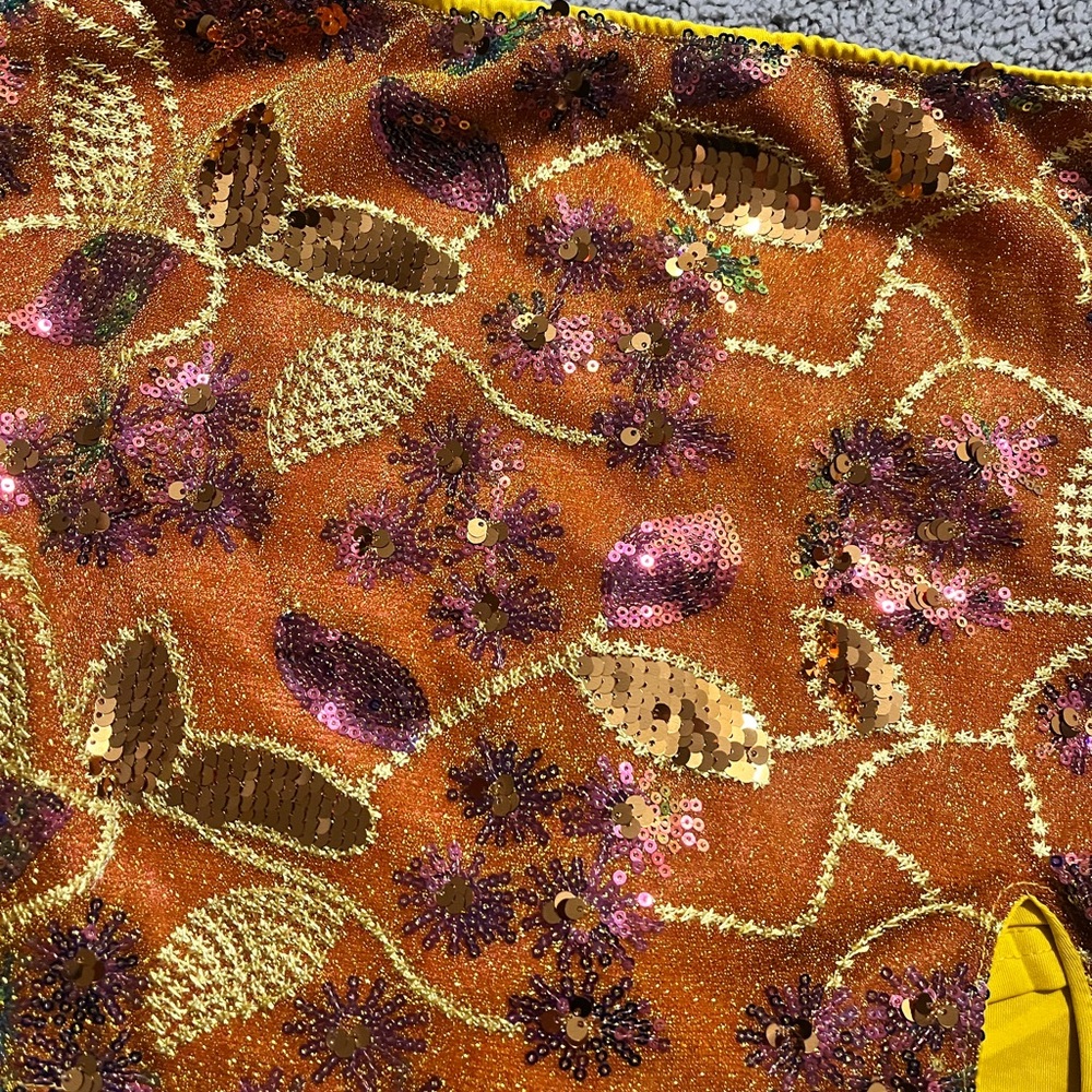 Yellow Sequin Floral Mini Skirt with Pink Accents - Picture 2 of 6